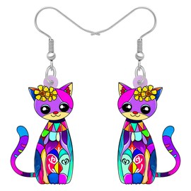 YAYAKO Acrylic Anime Cat Earrings Dangle Charms Cute Kitten Pets Cat Gifts for Women Girls Cat Lovers Jewelry (Multicolor 394) (Violet)