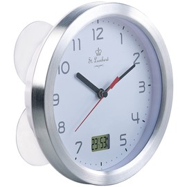 St. Leonhard Radio Wall Clock: Bathroom Radio Wall Clock with Thermal and Hygrometer, Aluminium Frame, White (Radio-Controlled Bathroom Clock, Digital Analogue)