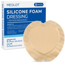 LotFancy Sacral Foam Dressing, 7"x 7", 5 Count, Silicone Foam Dressing for Wound Care, Sterile Wound Dressing with Border, Sacrum, Bed Sores, Pressure Ulcers Healing Bandage Pad, Highly Absorbent
