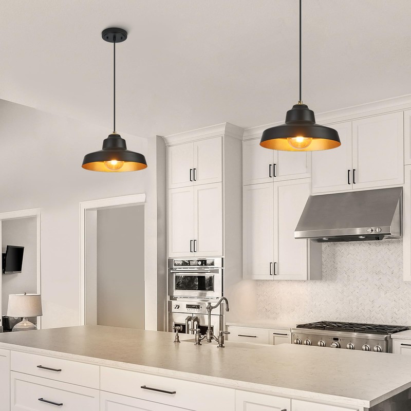 ALAISLYC 12 Inch Black Pendant Light Fixture,Farmhouse Hanging Lamp Adjustable