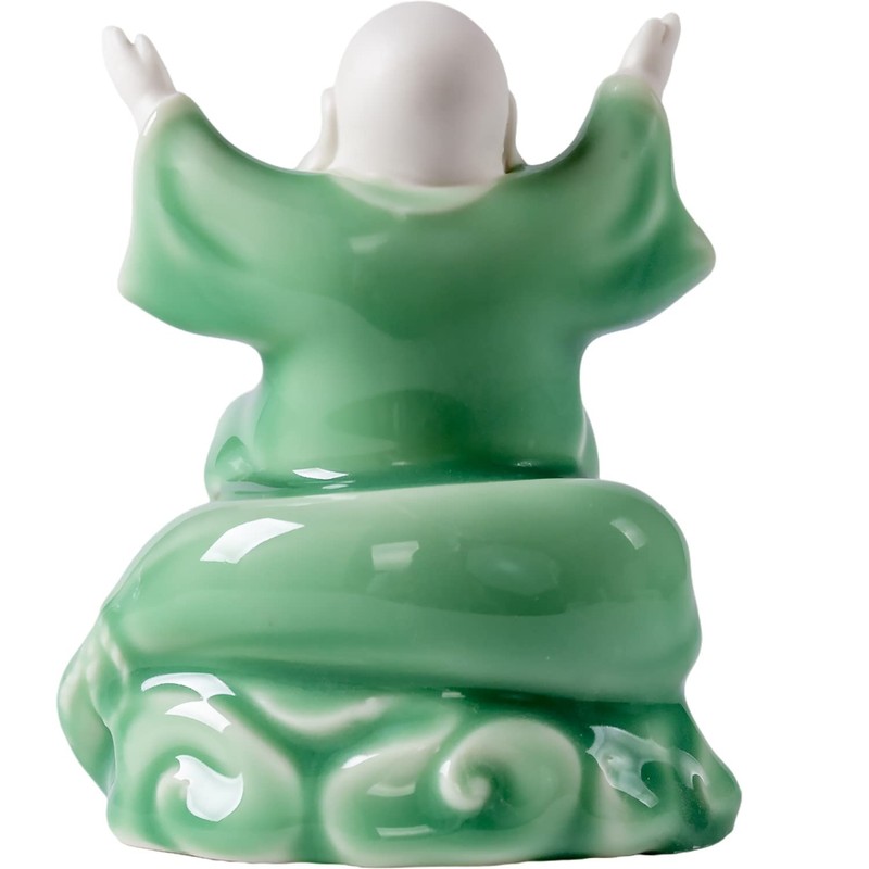 Houlu Small Green Fat Laughing Buddha Statue for Good Luck,