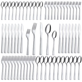 Silverware Set, Hunnycook 60-piece Silverware Set for 12, Stainless Steel Flatware Set, Include Fork Knife Spoon Set, Mirror Polished, Dishwasher Safe, Cutlery Set for Home Kitchen Restaurant