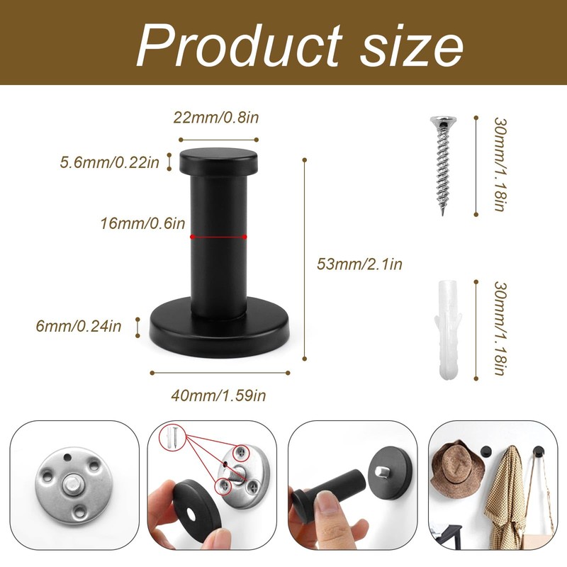 0XBIT Black Towel Hook, 4 Pieces Black Hook, Black 53
