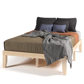 KOTEK 14" Solid Wood Platform Bed Frame, Mattress Foundation w/Wooden Slats Support, Rubber Wood Bed Base, No Box Spring Needed, Easy Assembly (Full, Natural)