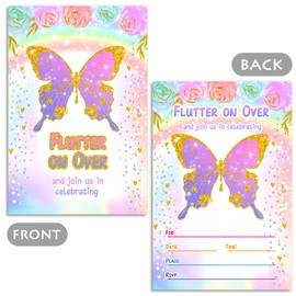 Watercolor Butterfly Floral Kid Party Invitations With Envelopes - "Flutter on Over for" Butterfly Invitations Perfect for Baby Shower, Bridal Shower, Birthday & Butterfly Party Supplies 20 PCS