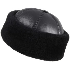 Zavelio Unisex Shearling Sheepskin Winter Fur Beanie Hat