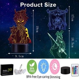 Genshin Impact Lamp 3D Illusion Genshin Impact Xiao Night Light Children Touch with Remote Control Bedside Lamp Anime Merch LED Desk Lamp Gadget Christmas Decoration Friends Birthday Gift 3 En 1