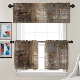 Batmerry Brown Abstract Art Tier Curtains, Grey Acrylic Window Treatment Short Kitchen Curtain Multilayer Polyester Blackout for Living Room/Bathroom, 2 Pack 26x24 inches