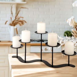 Iron Candle Holder Fireplace: Metal Candelabra Centerpiece Decor - Candle Holder Stand for 5 Candelabra Pillar Candles