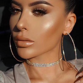 Yienate Large Crystal Hoop Drop Dangle Earrings Vintage Rhinestones Circle Hoop Earrings Silver Lightweight Geometric Round Loop Earrings Sparkly Statement Earrings Jewelry for Women and Girls