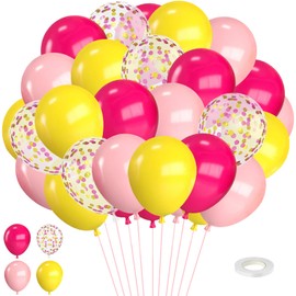 Balloons Pink Yellow, 30 Pieces 12 Inch Latex Balloons Set, Dark Pink Latex Balloons with Confetti Party Birthday Latex Balloons for Wedding Baby Shower Celebration Party Decoration (Colour-C)