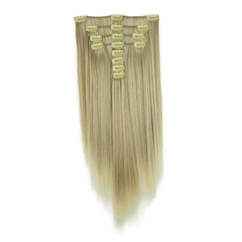 Lydell 20" Long Straight 8 PCS Set Hair Extension Thick Clip in on Synthetic Extensions for Women (15BT613 Blonde Mix)