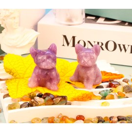 DUQGUHO French Bulldog Statue Dog Gift Decor Lepidolite Crystals Healing Stones Dog Statue Cute Home Decoration Christmas Collectible Gifts 1PC