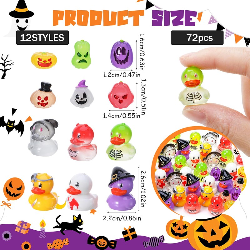 GGSTDDU 72Pcs Halloween Mini Ducks Pumpkins Resin Figurines Decor