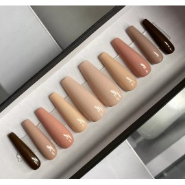 Handmade CUSTOM Gel Press On False Nails, SHADES OF NUDE , Long Coffin, 10p MEDIUM