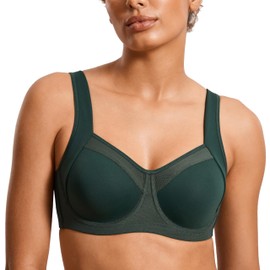 SYROKAN High Impact Sports Bras for Women High Support No Uniboob Underwire Adjustable Cross Back Bra Sycamore Green - Unlined New 38DD