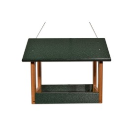 DutchCrafters Plastic Poly Modern Hanging Fly Through Bird Feeder for Outside, Bird Feeding Station with Mesh Screen Floor - Amish Made in USA (Turf Green & Bright Cedar)