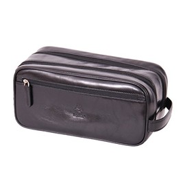Mens Real Leather Wash Bag Shaving Kit Toiletries Travel Overnight Case Harry Black