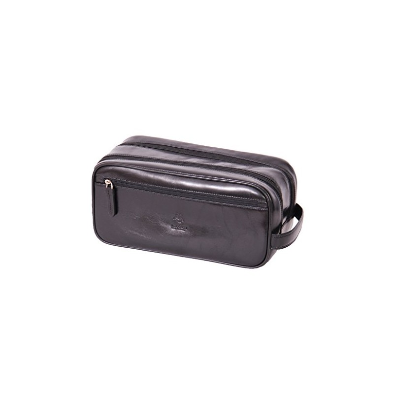 Mens Real Leather Wash Bag Shaving Kit Toiletries Travel Overnight