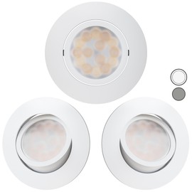Scandinavian home Set of 3 LED Spotlights, 230 V, Dimmable, WarmDim, 5.8 W, Warm White, Swivelling, 68 mm - 75 mm, Bathroom IP44, CRI 90, 500 lm, 3000 K, Matte White, LED Recessed Ceiling Light, Flat