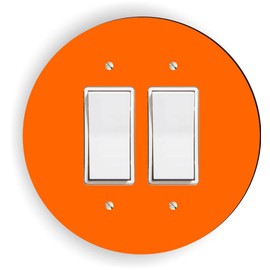 Island Gifting - Solid Orange Circle Design - Round double rocker switch plate cover, fits two standard rocker or GFCI outlets, modern design.