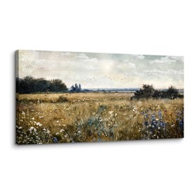 crmotu Large Wall Art for Living Room, Countryside Landscape Canvas Art Prints, Rustic Flower Field Scenery Paintings, Yellow Meadow Pictures Wall Decor for Bedroom, Modern Farmhouse Decor 30"X60"