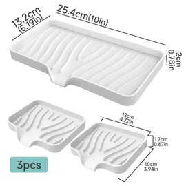 Multi-Functional Silicone Dish Mat Drying Kitchen Mat with Built-in Drainage - Ideal for Kitchen Counter, Sink Caddy, Sponge Holder, and Drying Matt for Kitchen Counter,3 pcs (white)