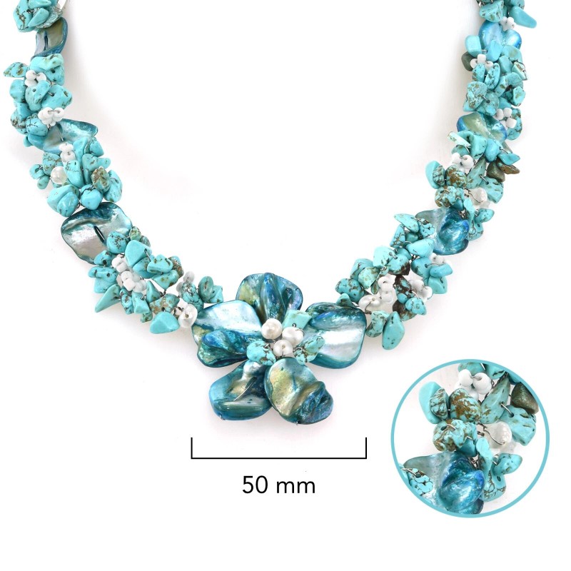 AeraVida Beautiful in Blue Turquoise, Beads, & Shell Floral Inspired
