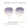 LumiSyne Women's Oversized Rimless Sunglasses, Hexagon Diamond-Cut Lenses, Metal Frame,