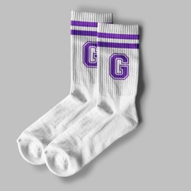 Striped Initial Socks with the Letter ‘G’ in Purple, Socks for Adult, Teens, Men&Women, Gifts for Friends, Family, etc., Gifts for Birthday, Back to School, Graduation, Christmas.(205)