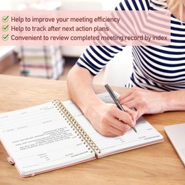 WEMATE 200 Pages Meeting Notebook for Work with Measures, Office Supplies for Meeting Planner, Meeting Agenda Recording Spiral Notebook, B5 (26×18cm) - Rose Gold