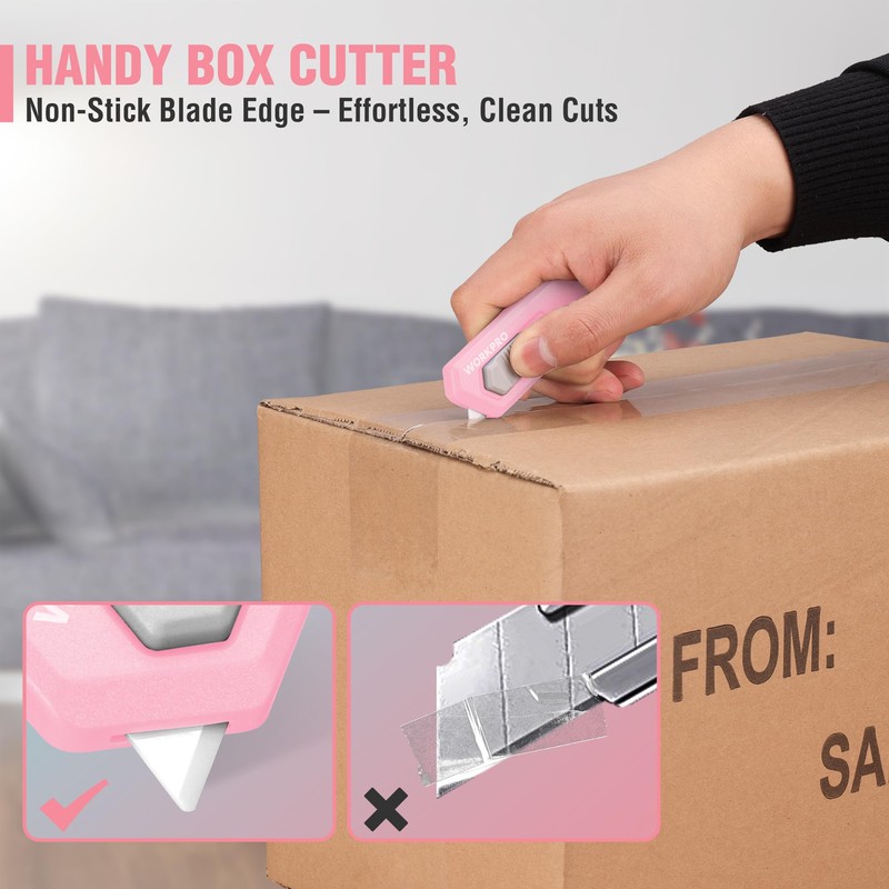 WORKPRO Ceramic Small Safety Box Cutter, Automatic Rebound Mini Letter