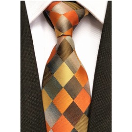 Ctskyte Men Yellow Orange Grey Plaid Silk Ties Checks Fashionable Colorfu Autumn Necktie