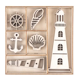 Ideen mit Herz Wooden Scatter Decoration | Maritime Design | Table Decoration | 30 Pieces | 1 mm Thick | 2.3 cm to 9.7 cm Tall | in Wooden Box
