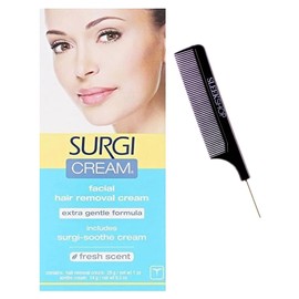 Kuss SIeekshop Comb + 𝐒𝐮𝐫gi Cream FACIAL Hair Remover Cream for Face, 𝐒𝐮𝐫giCream Includes 𝐒𝐮𝐫gi-Soothe Creme, Fresh Scent (w/Rat Tail Comb) (EXTRA GENTLE)