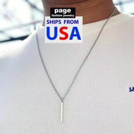 Unbranded Women / Men Silver Stainless Steel 24" Chain Necklace Simple Rectangular Pendant