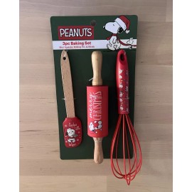 Peanuts Snoopy Merry Christmas 3 Pc Baking Set. Rolling Pin, Whisk, Spatula