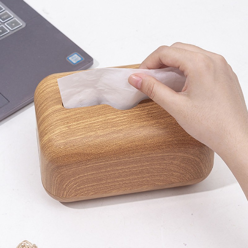Tissue Box Cover Wood Grain Easy Refill Rectangular Stylish Elegant