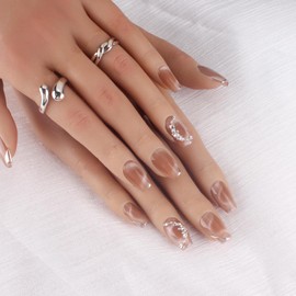 10pcs Handmade Nail Tips Beautiful Decoration Nail Tips Elegant Temperament for taking pictures, wedding, party etc Rhinestone (Medium Square M)