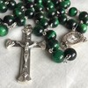 elegantmedical HANDMADE 10MM green Tiger Eye Bead Rosary CROSS catholic