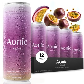 Aonic Revive Sparkling Passionfruit 12 Pack - Clean Electrolyte Drink with Magnesium B Vitamins & PQQ for Energy - Caffeine Free Hydration & Recovery Beverage - No Added Sugar or Artificial Sweeteners