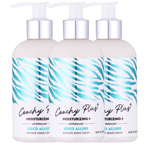 Coochy Plus Intimate Shaving Cream COCO ALLURE For Pubic, Bikini Line, Armpit and more - Rash-Free With Patent-Pending MOISTURIZING+ Formula – Prevents Razor Burns & Bumps, In-Grown Hairs, Itchiness (3-Pack)