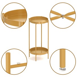 OVICAR Plant Stand Indoor Outdoor - Flower Pot Holder Metal Plant Rack Organizer, 2 Tiers Tall Plant Display Storage Shelf Table For Home Garden Patio Bathroom Office Living Room Balcony Corner (gold)