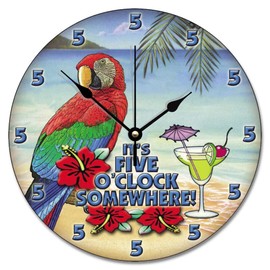 It 5 Oclock Somewhere Wall Clock Parrot Martini Retired Wood Clock 10 inch Wall Clock Battery Operated Silent Non Farmhouse Wall Decor Home Decor for Bathroom Kitchen Living Room Bedroom