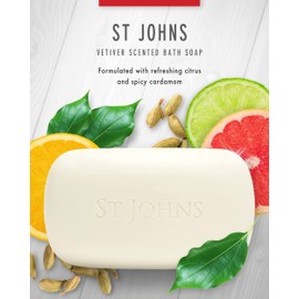 St Johns Classic Vetiver Soap Bar | Refreshing Spicy Citrus Soap for Men | USA Made, Triple-milled Soap Bar | Hydrating Body Soap with Olive Oil & Glycerine | Luxury Body Soap Bar for Men (7 oz)