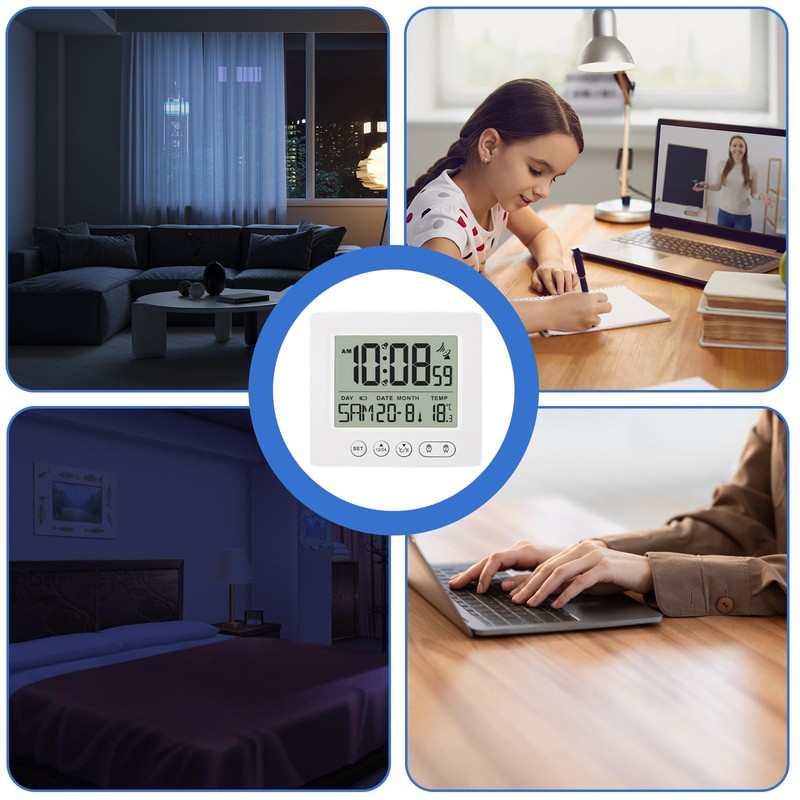 Digital Radio-Controlled Alarm Clock with Thermometer, Alarm Clock Digital with