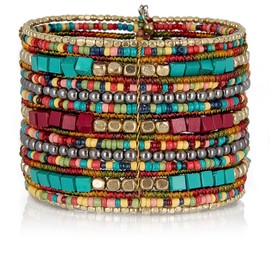 SPUNKYsoul Cuff Bracelets for Women Collection - Adjustable, Stylish Boho Inspired Beaded Bracelets, Trendy Stackable Bead, Ideal for Everyday Wear & Special Occasions (Teal, Red, Cube)