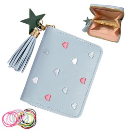 RUGBOL Girls Purse, Heart Shaped Cute Wallet for Women Small Purses Small Leather Purse Coin Purse Elegant Youthful and Cute Card Holder for Ladies Girls Women (Blue)