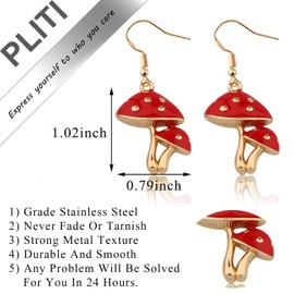 Mushroom Earrings Dangle Mushroom Jewelry Magic Mushroom Earrings Forest Jewelry Red Mushroom Polka Dot Earrings for Friend Bestie Birthday Gift Mother Daughter Gift, M, Stainless Steel, Stainless