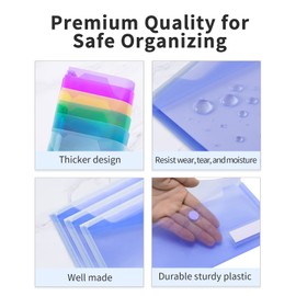 Sooez Small Plastic Envelopes, 12 Pack Plastic Pouch with Label Pocket, Pencil Pouch, Reusable Envelopes,Pencil Case Bulk, Money Envelopes, 9.4 x 4.7 Inches